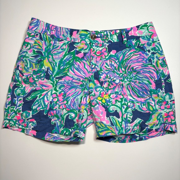 Lilly Pulitzer Jayne Shorts Woman's 10 Pink Blue Floral Print Preppy - Picture 3 of 8
